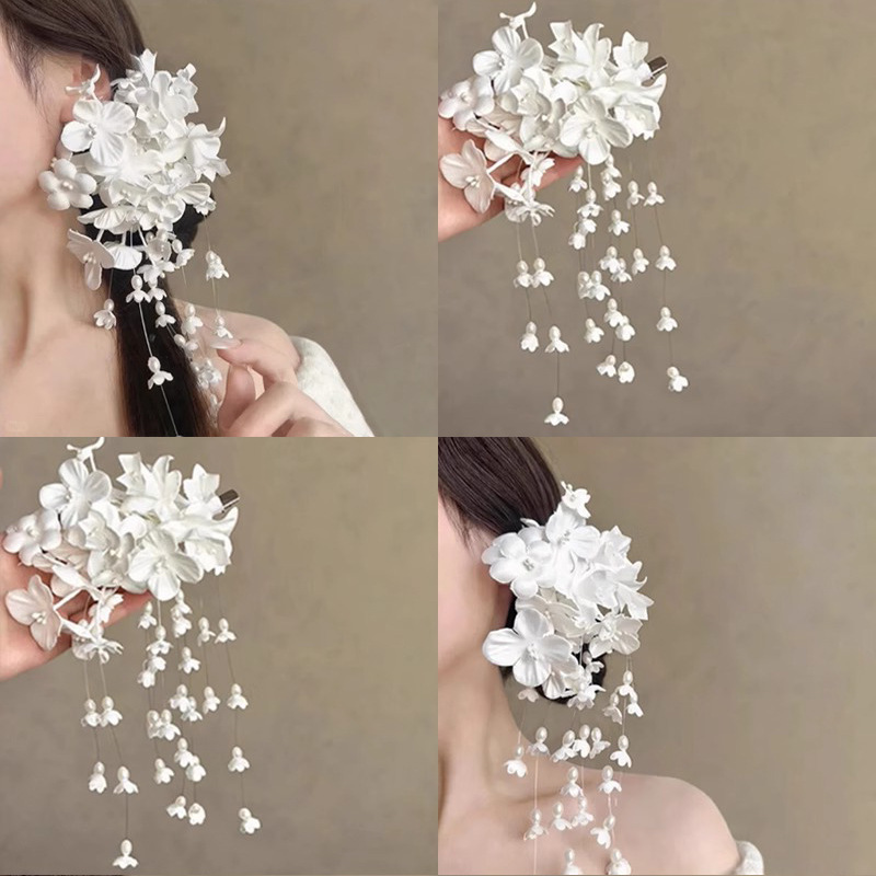 フランスのスズランの花のタッセルヘアピンスーパーフェアリーニッチデザインサイドクリップ女性の甘い花嫁のウェディングドレスの頭飾り|undefined