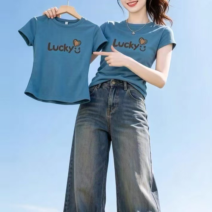 Round Neck Pure Cotton Short-Sleeved T-Shirt for Women, Summer New Fashion Casual Style for Petite Ladies, Loose Fit, Regular Shoulder T-Shirt Top