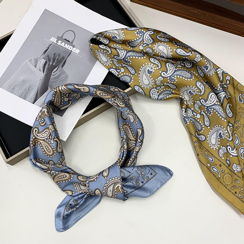 Buñuelo de seda cuadrada de impresión digital coreana para mujeres, buñuelo de cuello, buñuelo de cuello, buñuelo de moda, cinta