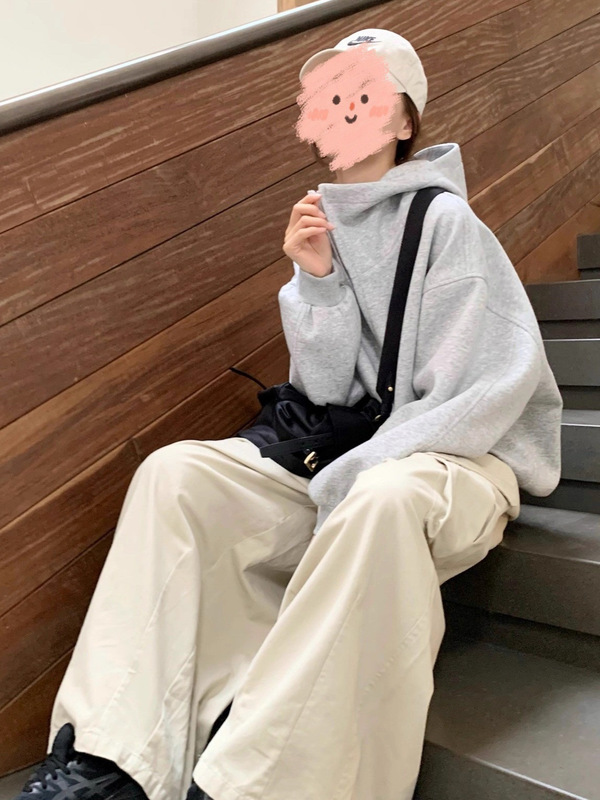 美式廓形高领连帽卫衣外套女宽松显瘦氛围感开衫上衣初秋长袖穿搭|undefined