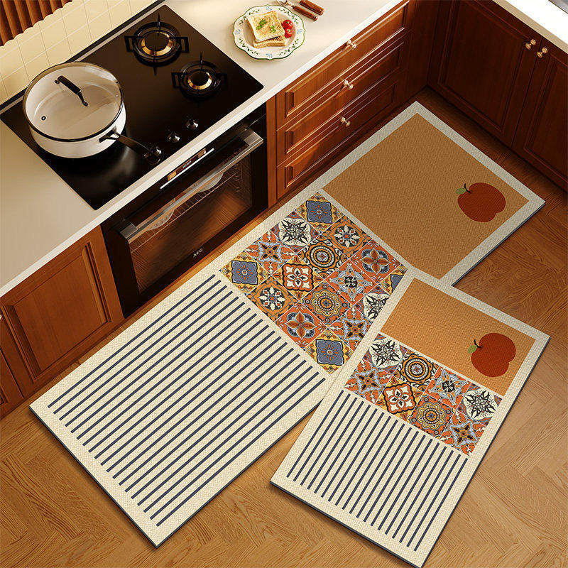 American retro cocina alfombra de suelo de absorción de agua alfombra de suelo de puerta de aceite dos piezas conjuntos de alfombra antideslizante resistente al desgaste fácil de cuidar