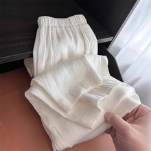 白色棉麻薄款阔腿裤女夏大码胖mm宽松亚麻直筒高腰垂感显瘦休闲裤
