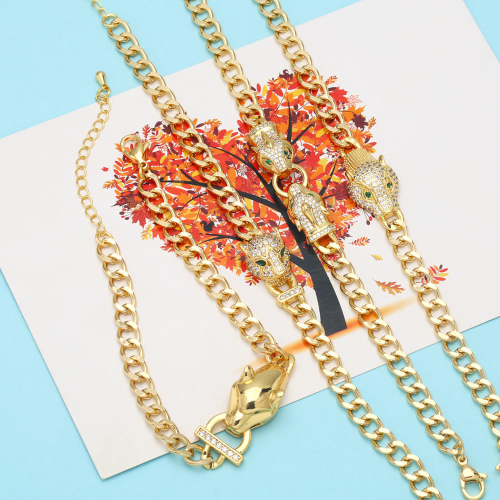 Fashion Leopard Head Copper Bracelets Gold Plated Zircon Copper Bracelets