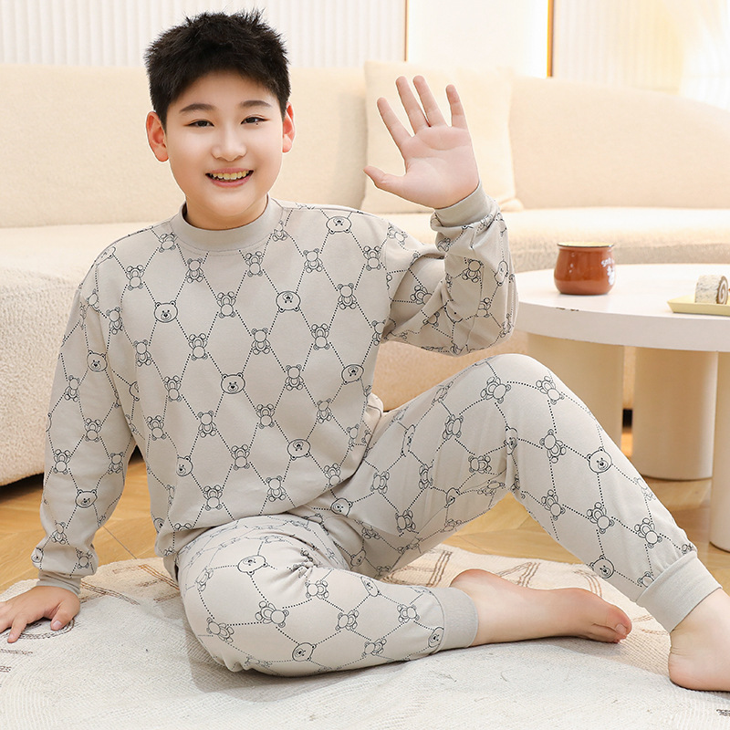胖童秋衣秋裤男童加肥加大青少年纯棉大男孩睡衣儿童保暖内衣套装|undefined