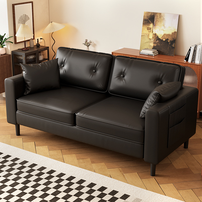 沙发小户型出租房屋办公室服装店休息区接待双三人黑色皮沙发客厅