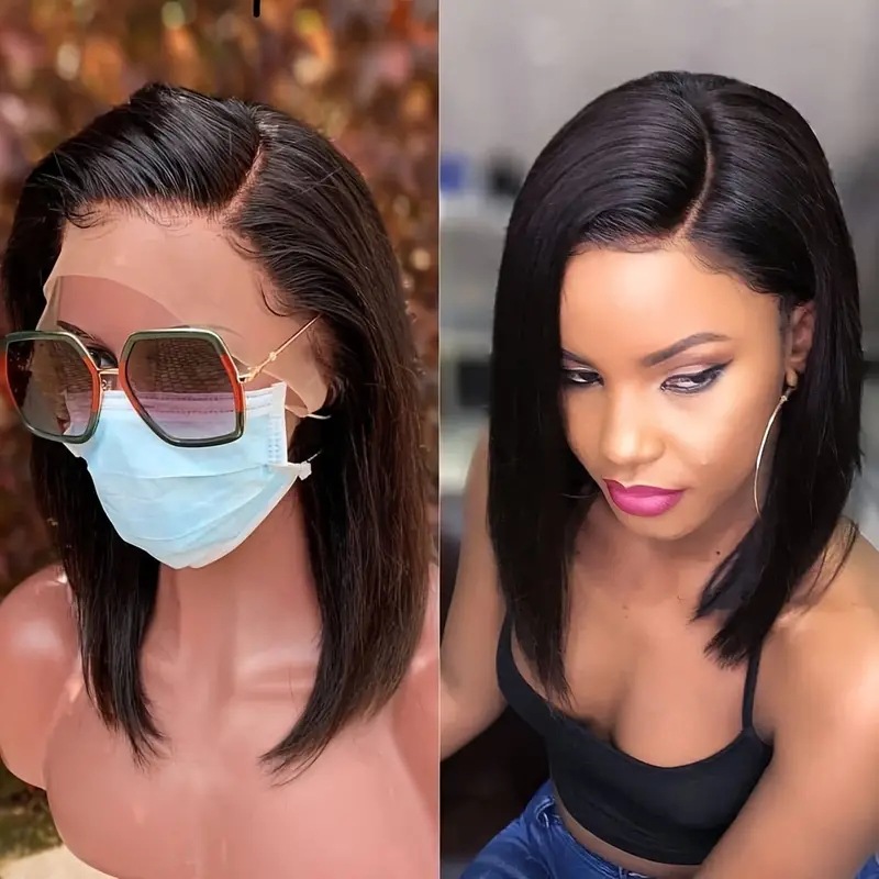 Synthetic Lace Front Bob Wig Medium Length Centre Parting Natural_voghion.com