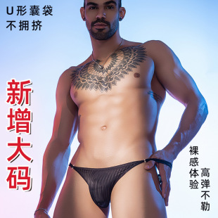 Temptation of Desire Men's Low Waist Striped Thin Strap Sexy Panties High Elasticity Visible Temptation Sexy Thong