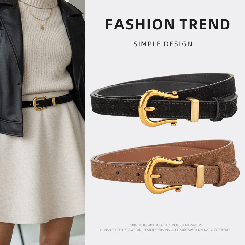 New Women's Cowhide Belt Frosted Suede Fashionable Korean Style with Jeans and Trousers Waist Decorative Belt for Women
