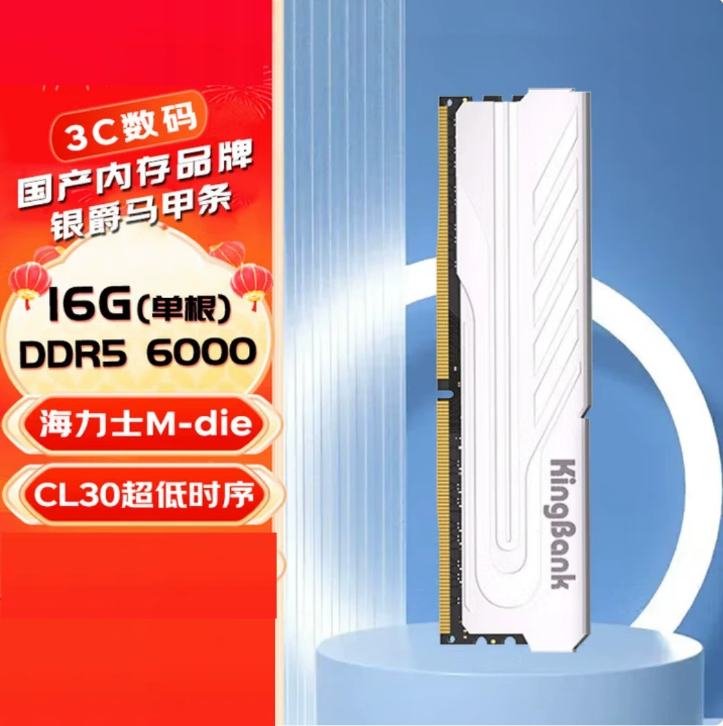 金百达 Yinjue DDR5-6000-16G M die c30 silver armor memory
