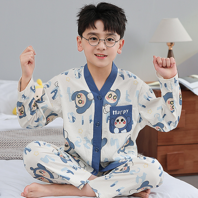 Children's Pajamas Spring and Autum Long-Sleeved Girls' Cardigans New Boys' Princess Kuromi Home Clothes Cloud Cotton Suit