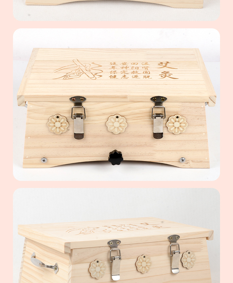 Wooden Moxibustion Box for Waist and Abdomen with 54 Moxa Cones Portable Ginger Moxa Warmer details