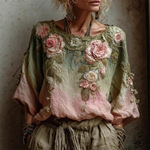 2025新款跨境热卖3d印花女士圆领长袖复古波西米亚上衣