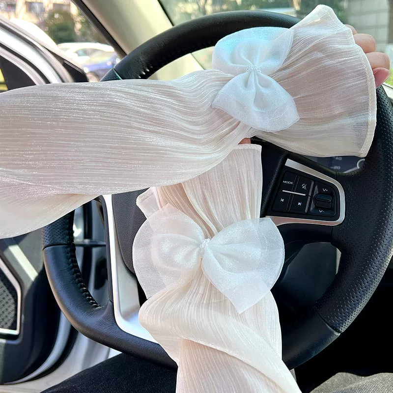 Summer elegant protection sleeve with bow, comfortable thin sleeves, sun protection, loose fit, puff sleeves