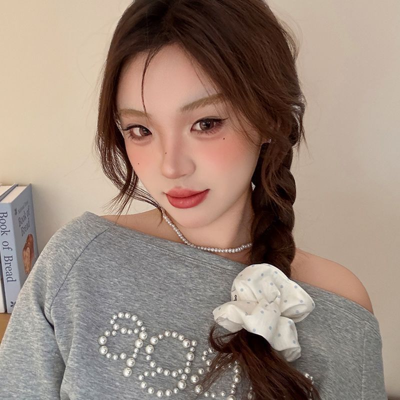 キュートなクリームイエローの水玉模様のインテースルーリング、甘い女の子の丸いヘアゴム、ファッショナブルで多用途なポニーテールヘアゴム|undefined