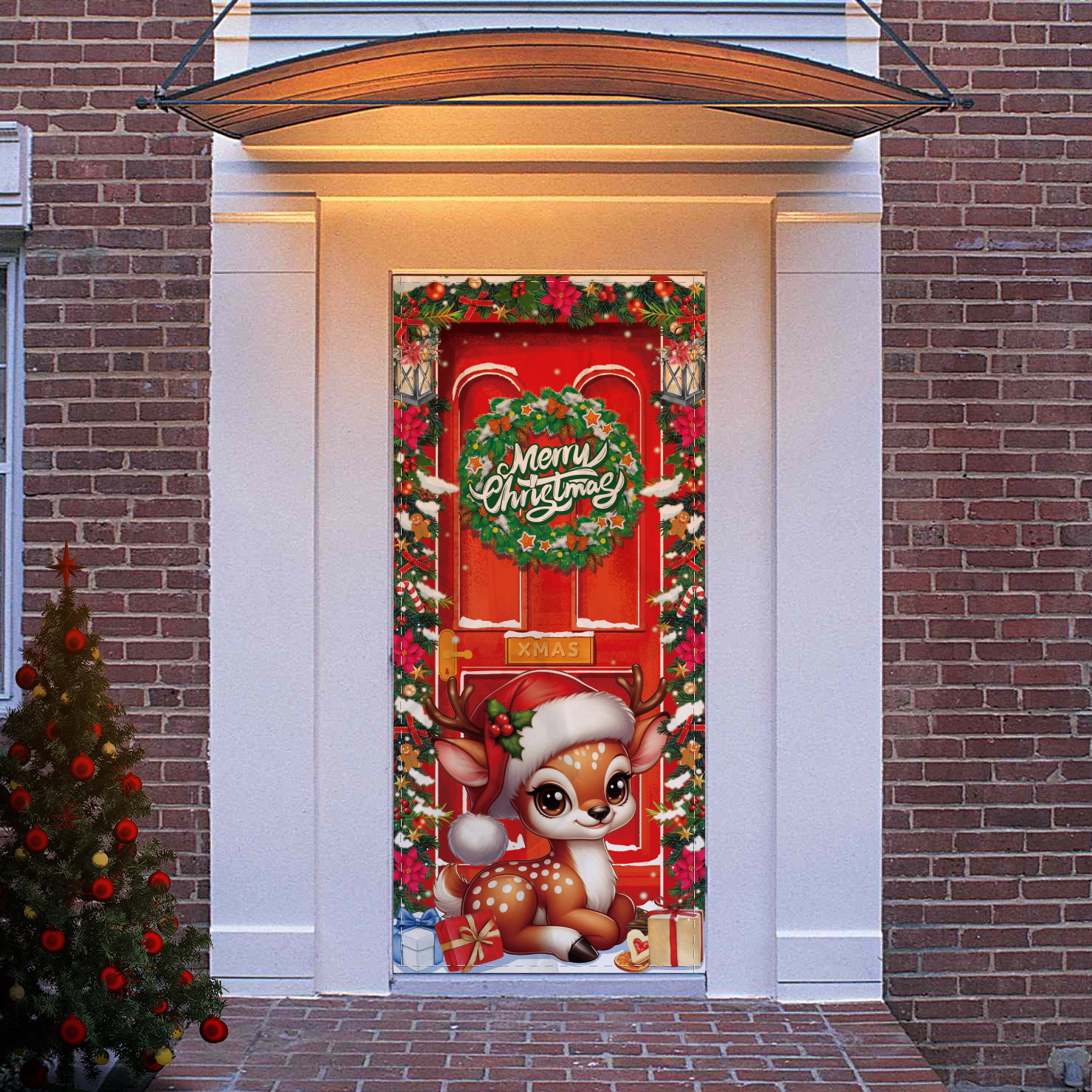Nuevo estilo transfronterizo cubierta de puerta de Navidad puerta colgante decoración de puerta escena festiva decoración accesorios suministros de Navidad al por mayor