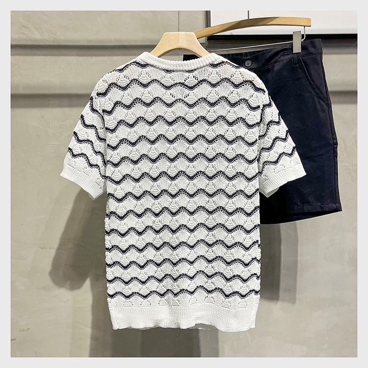 T-shirt uomo maniche corte maglia girocollo righe ondulate casual_voghion.com