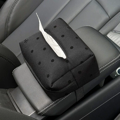 Car tissue box/set Set - polka-dot-bow-tissue-box-black-1813cm