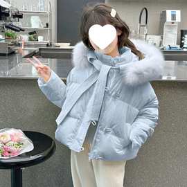 女童新款短款2025毛领羽绒棉服保暖中大童冬季儿童加厚外套时尚