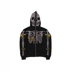 Cross-border network fabric unisex children's clothing skull lazy style 3D digital printing with hat long-sleeved zipper hoodie