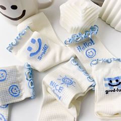 春秋日系小清新學生中筒網眼透氣薄款甜美卷邊純棉女襪子