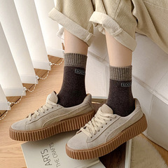 Zhuji Socks Autumn/Winter New SOCKS Letter Cuff Medium Length Socks Japanese Style Warm Thick Deodorant Absorbent Long Socks