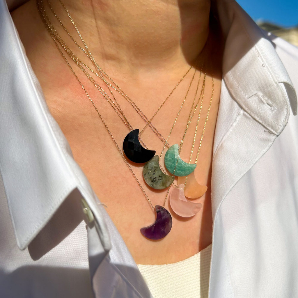 Simple Style Geometric Moon Natural Stone Titanium Steel Pendant Necklace In Bulk display picture 2