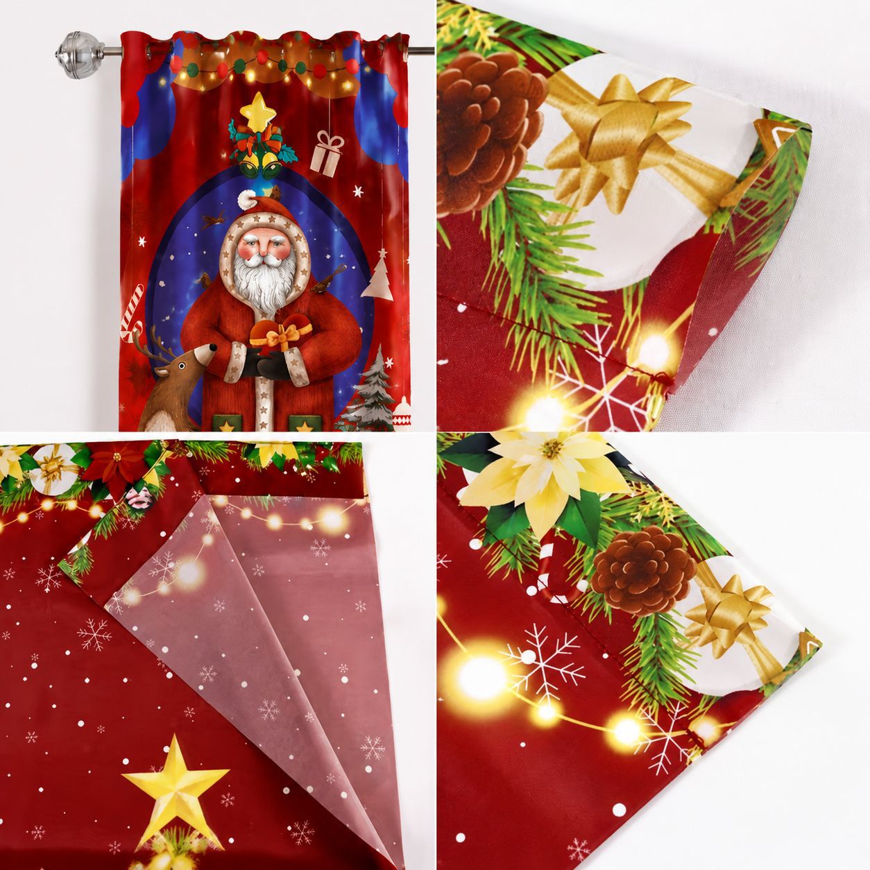 Impresión transfronteriza de cortinas de sombra de Navidad Europa y América decoración de Navidad ventana de piso sin perforación cortina de sombra al por mayor TEMU