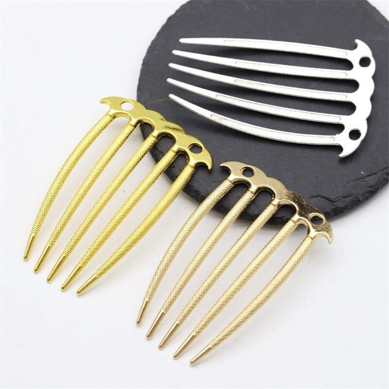 Color retaining alloy 47*72mm five-tooth hair comb body diy antique hairpin step shake Jade Hairpin flower jewelry accessories material