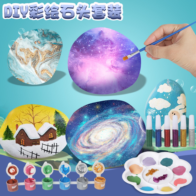 Transfronterizo exclusivo pintado piedra natural piedra luminosa hecha a mano bricolaje pintado a mano graffiti pintura creativa juguete regalo traje