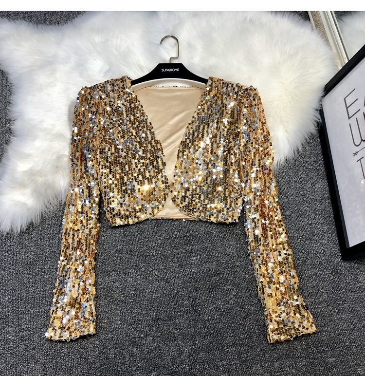 Blazer Outerwear Type Women's Coat Long Sleeve Blazers Sequins Streetwear Solid Color