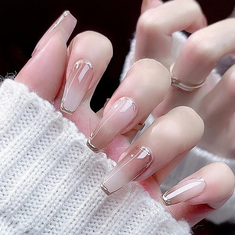 White temperament milky white gradient mirror stroke high sense wear nail piece removable finished wholesale White temperament milky white gradient mirror stroke high sense wear nail piece removable finished wholesale