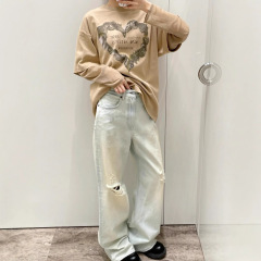 ACne リップド ジーンズ Nanyou ハイバージョン 25 春夏新作ウォッシュ加工ハイウエスト ストレート パンツ 男女兼用