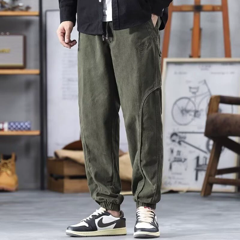 2025 новых весенне-осенних мужских повседневных брюк, мужские полосатые брюки для бега, брюки-карго в американском стиле, модные мужские брюки
