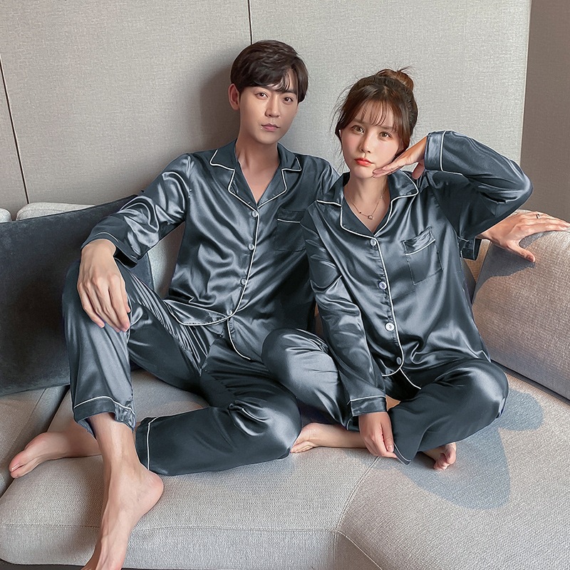 Pajamas de pareja de hielo de verano de mangas largas damas cardigan casuales sueltos primavera y otoño hombres de mediana edad ropa para el hogar grande