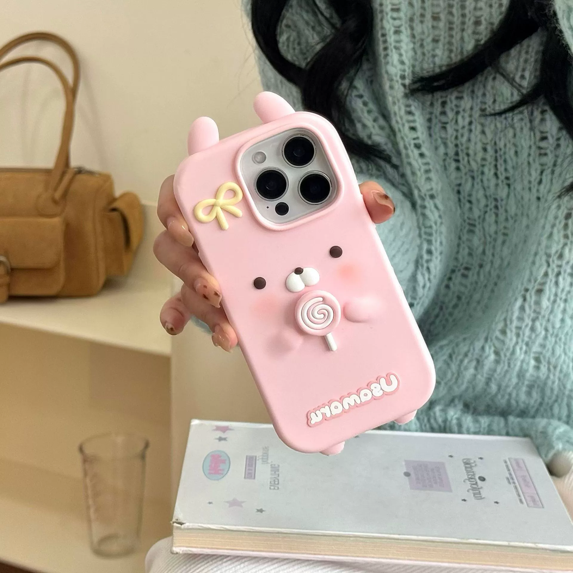 Яблоко, мультяшная симпатичная вращающаяся заяц, совместим с iPhone 16, iPhone 15 Pro, чехол для телефона, iphone, 15