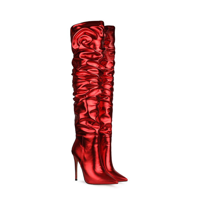 Foreign trade women's shoes high heel boots knee pleated AliExpress Foreign trade women's shoes high heel boots knee pleated AliExpress