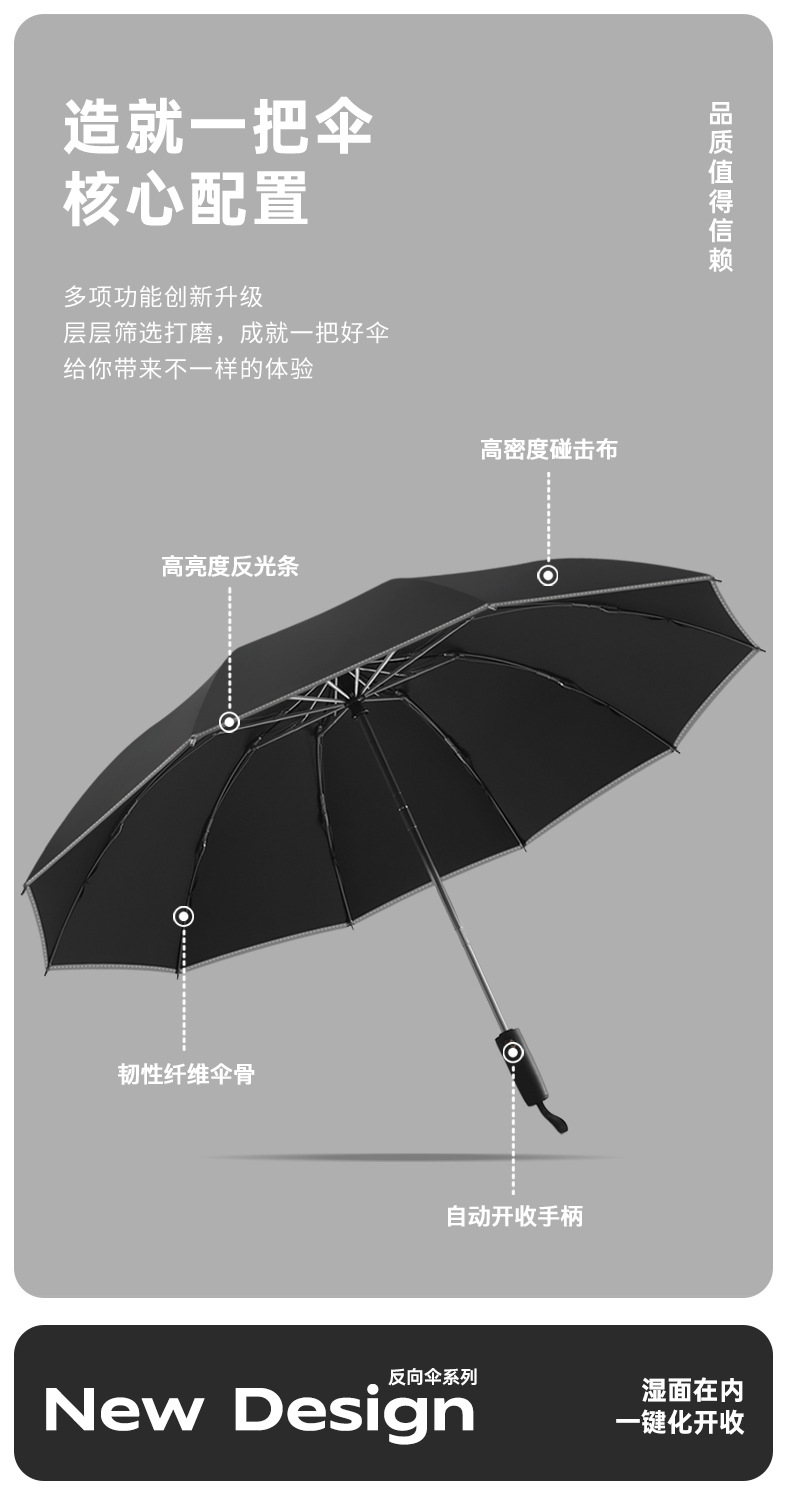 反向雨伞折叠伞高级感10骨黑胶防晒晴雨伞自动大号伞现货跨境雨伞-阿里巴巴