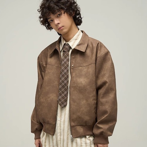 Vintage Brown Leather Jacket for Men - Spring and Autumn American Retro Style, Ins Inspired Trendy Coat