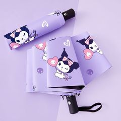 女性用全自動折りたたみ傘、新鮮、日焼け止め、耐風性、学生漫画、かわいい、軽量、晴雨兼用日傘