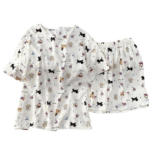Pajama set wholesale cloud cotton pajamas for women summer short-sleeved short pants set plus size floral thin home wear can be worn outside