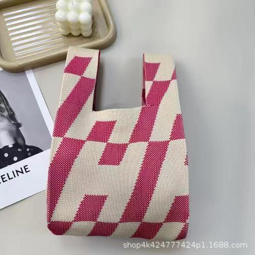 INS bolso de celebridad de Internet bolso de cubo de lana de punto para mujer bolso de mano casual bolso de mano de estilo japonés y coreano bolsa de Almuerzo