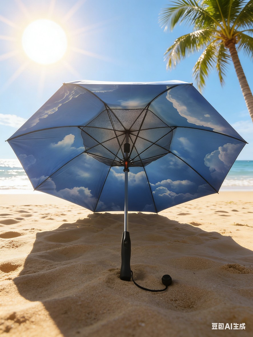 Paraguas de ventilador en aerosol de tecnología negra imprescindible para viajes de verano, protección solar, artefacto de enfriamiento, sombra portátil