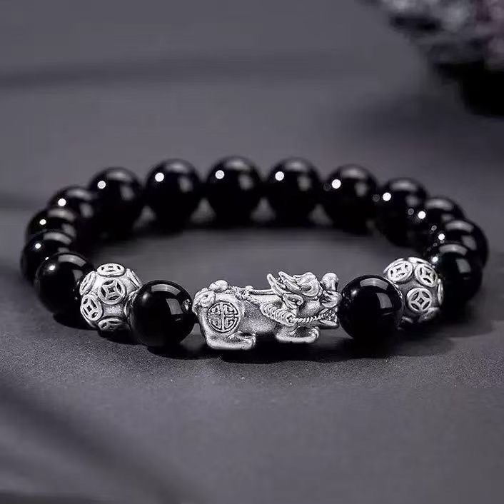 2025 New Pixiu Obsidian Bracelet Men's Buddha Beads Transfer Beads Gold Obsidian Women's Bracelet 520 Couple Gift