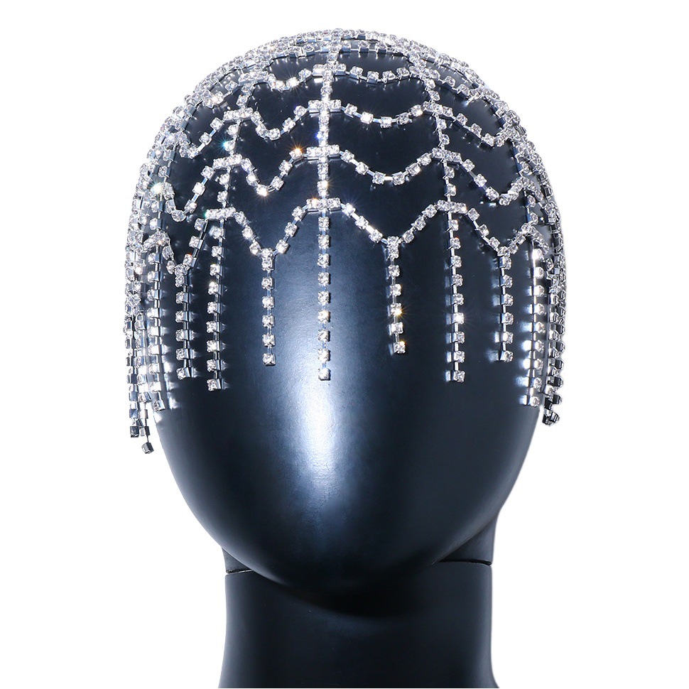 Europea y americana transfronteriza nueva moda malla borla tocado estilo étnico rhinestone Cadena de pelo temperamento diadema banda de pelo