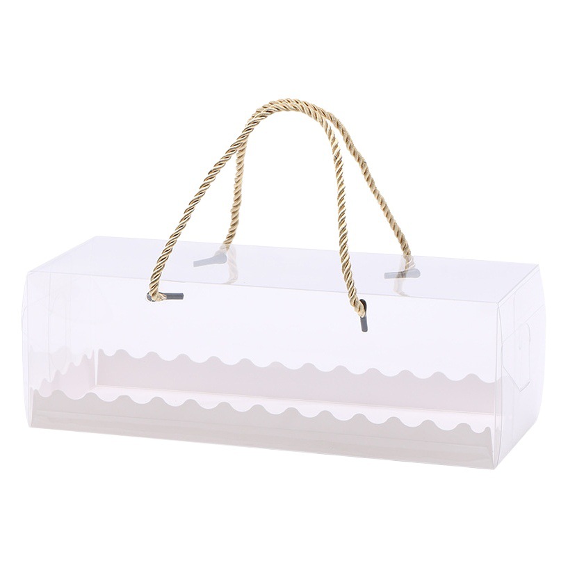 Caja de embalaje de rollo de pastel PET transparente rectangular, caja de pastel de rollo suizo portátil, caja de embalaje de pastelería para hornear, venta directa