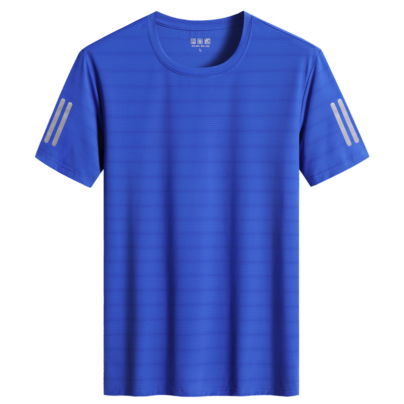 Nueva camiseta de secado rápido de seda de hielo para hombre verano deportes al aire libre manga corta paso redondo que absorbe el sudor transpirable talla grande ropa de secado rápido al por mayor