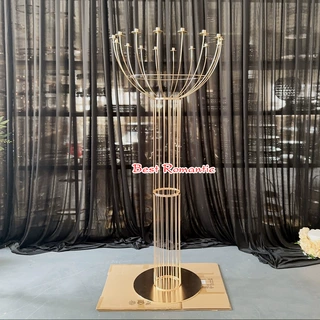 新款婚庆用品道具铁艺电镀婚庆花架舞台T台路引装饰摆件