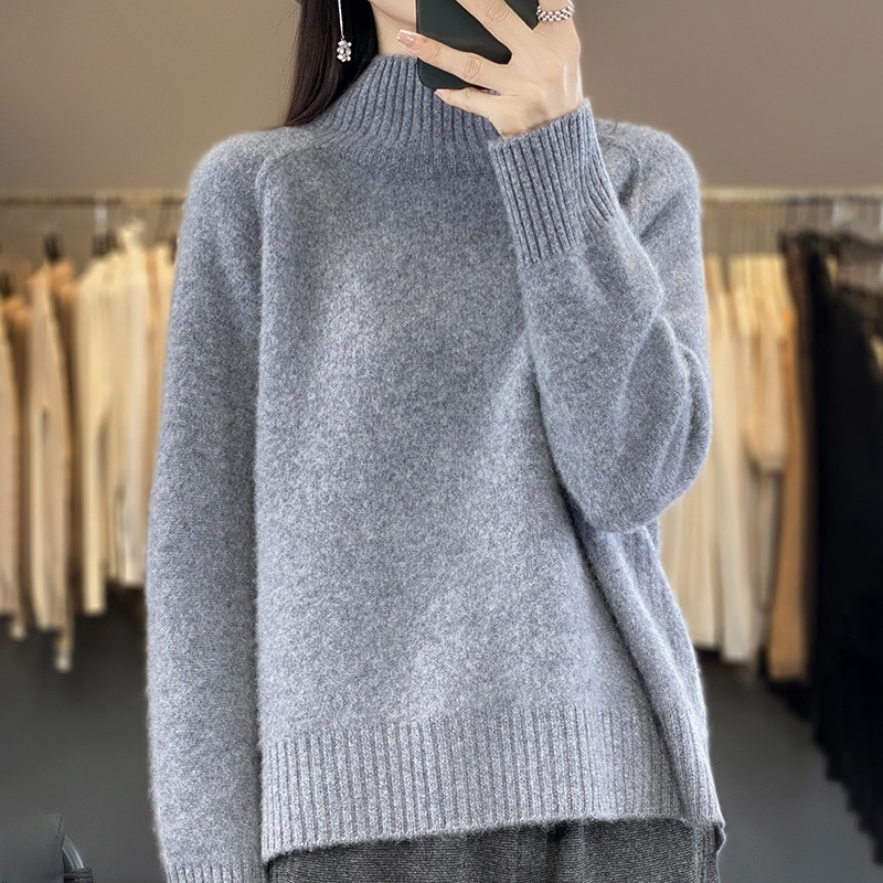 高领毛衣女2025新款秋冬纯色百搭宽松开叉针织衫新款洋气套头上衣|undefined