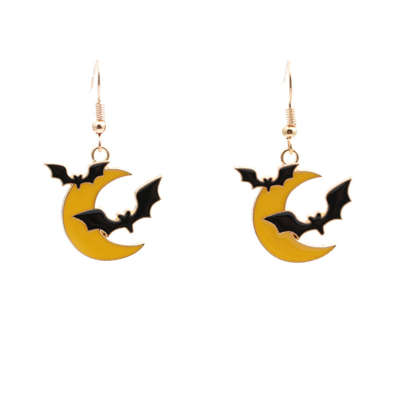 Halloween Alloy Oil Drop Moon Bat Earrings Necklace Set Wholesale Jewelry Nihaojewelry display picture 4