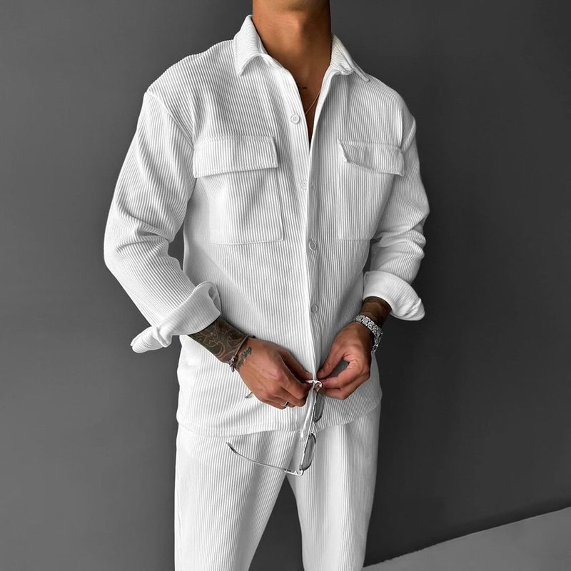 Men's clothing tradeアマゾン高级感メンズ长袖シャツ折り襟系バックル百合シャツ|undefined